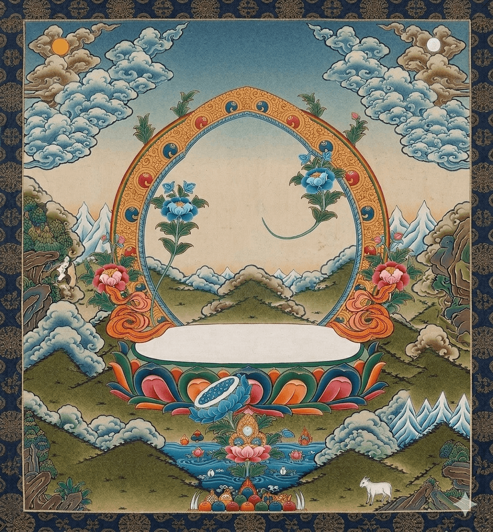 Traditional thangka landscape reference artwork